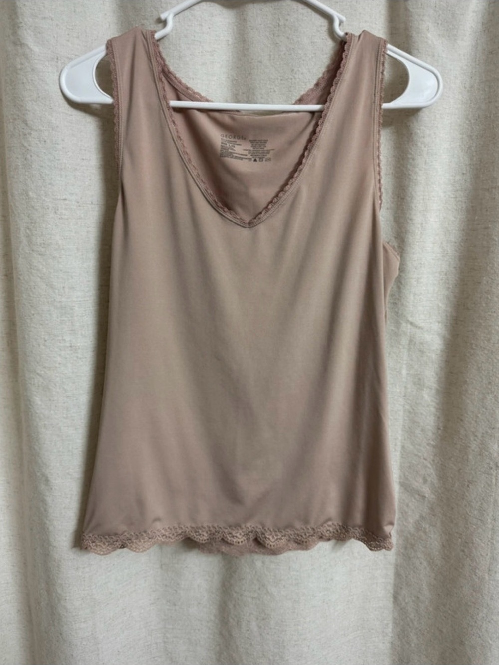 George Beige Lace-Trim Tank Chemise